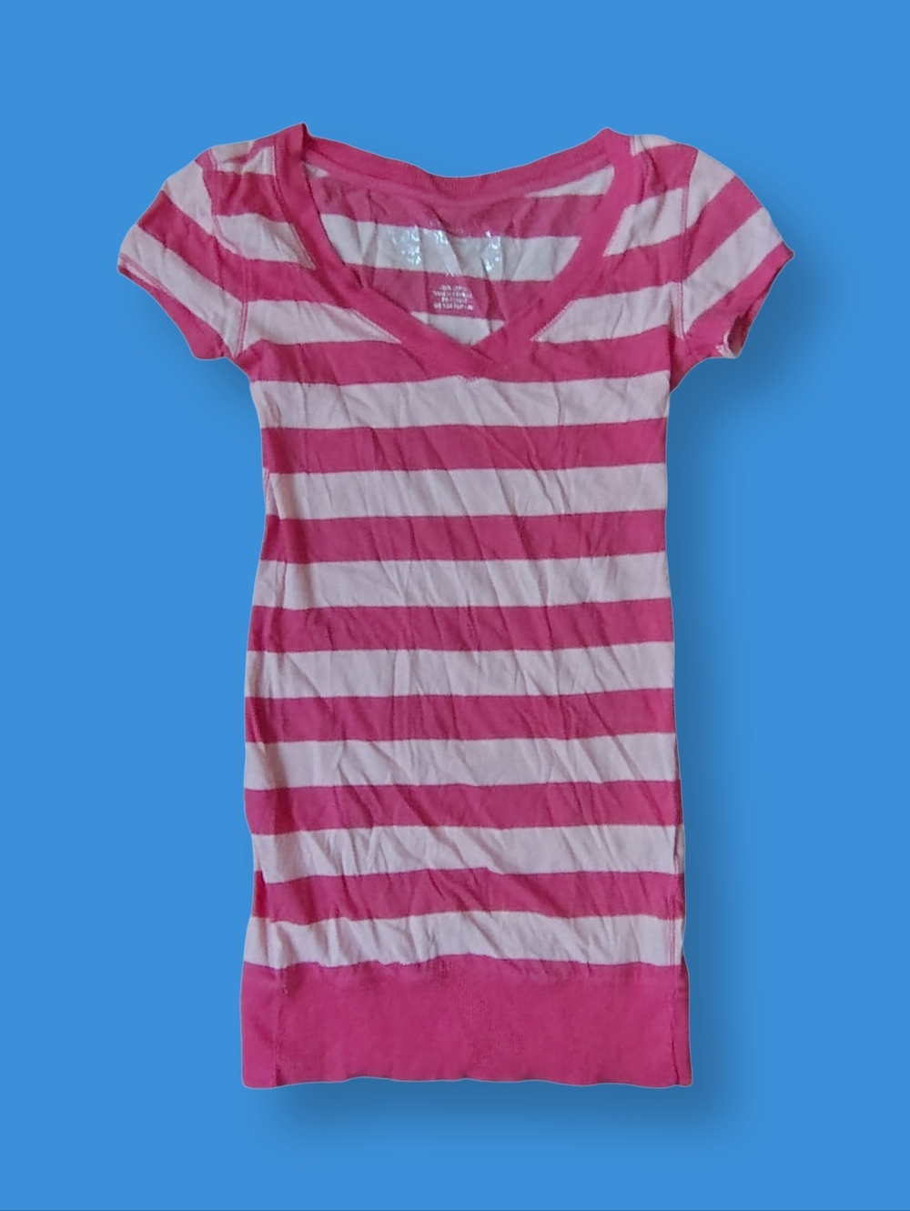 Aeropostale Y2K Baby Tee Pink Striped Preppy Bella Swan XS Extra Small Long Top